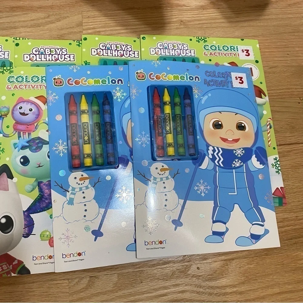 Gabby’s Dollhouse Cocomelon Winter Christmas Coloring Book & Crayond Bundle Lot
